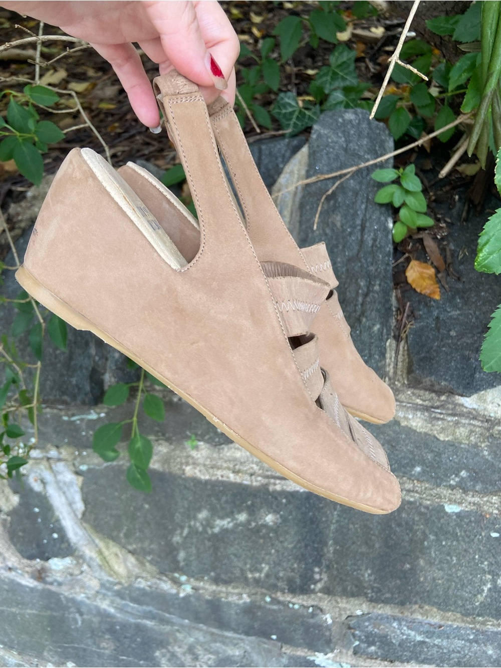 Stuart Weitzman Nude/Tan Suede Slingback Cutout Sandals